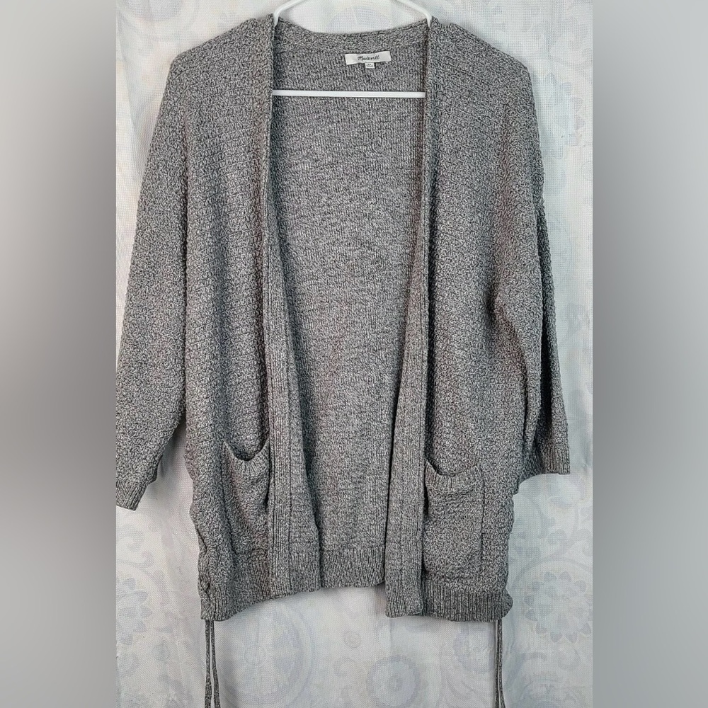 Madewell Gray Side Lace Open Cardigan Sweater w/Pockets & Tassels Sz XS